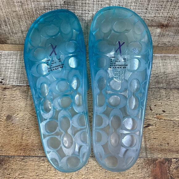 Coach Ulyssa Rubber Slide Sandals Clear Jelly Sea Mist Blue Size 8 NEW - Picture 11 of 13